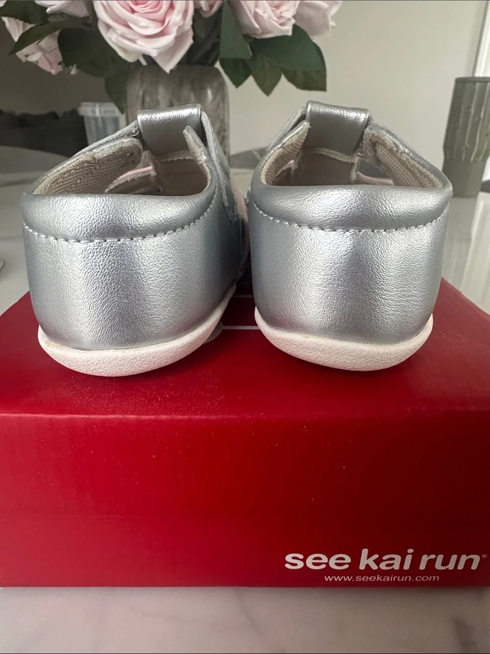 See Kai Run Silver Pink White Leather Toddler Sandals
